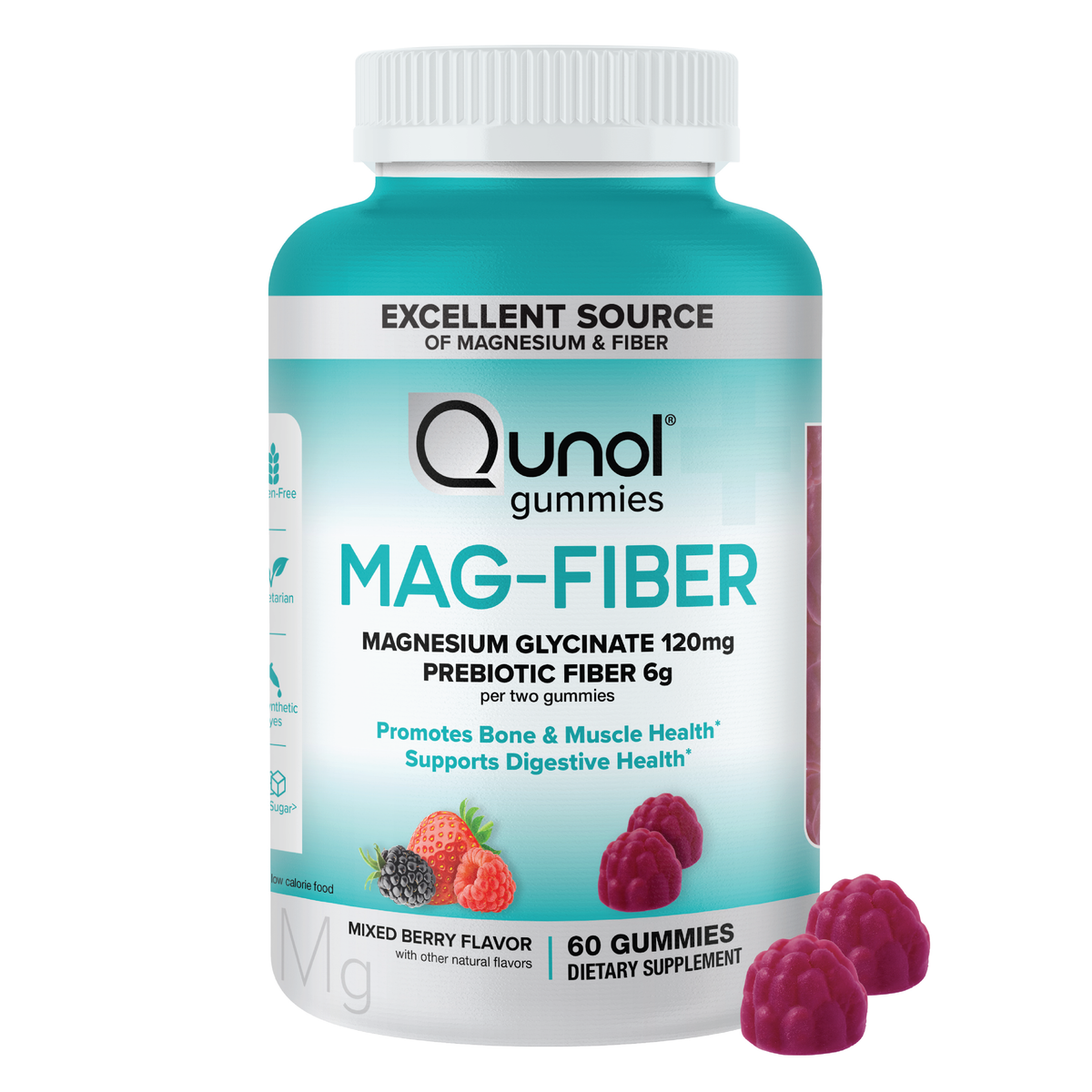 Magnesium Glycinate + Fiber Gummies, 120mg Magnesium, 6g Fiber