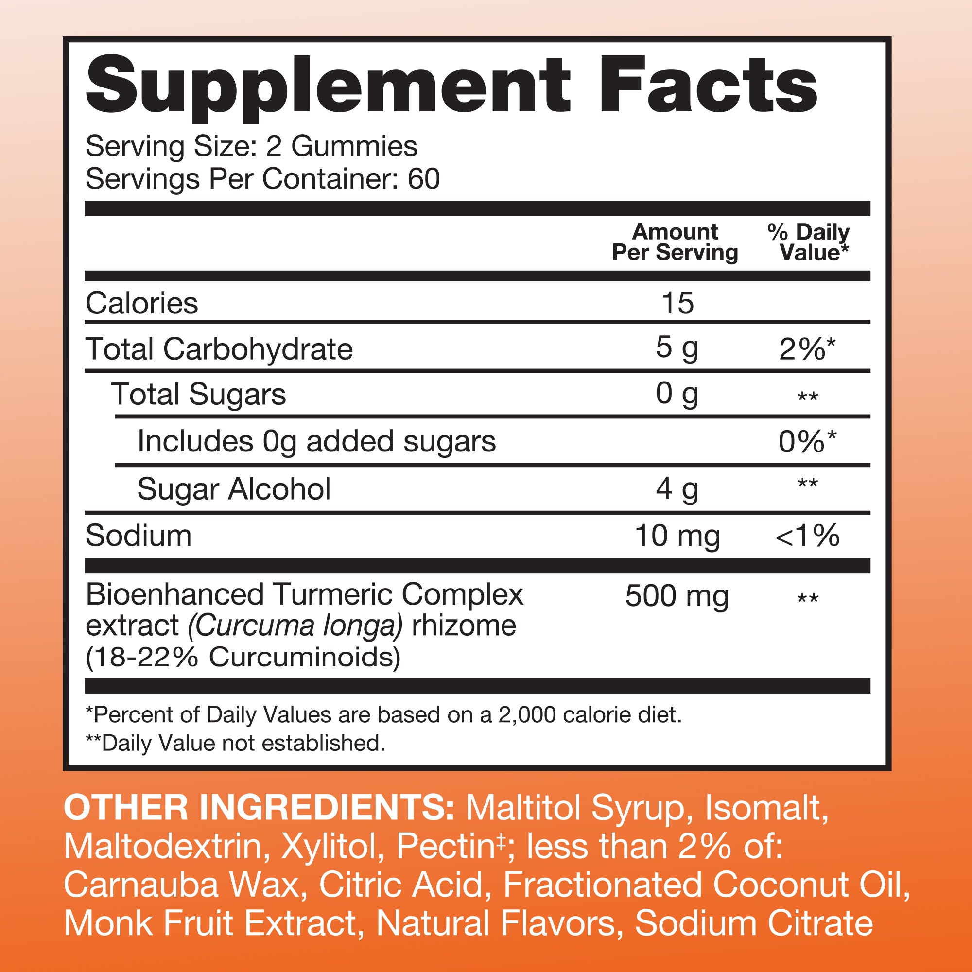 Sugar Free Turmeric Gummies Supplement Facts
