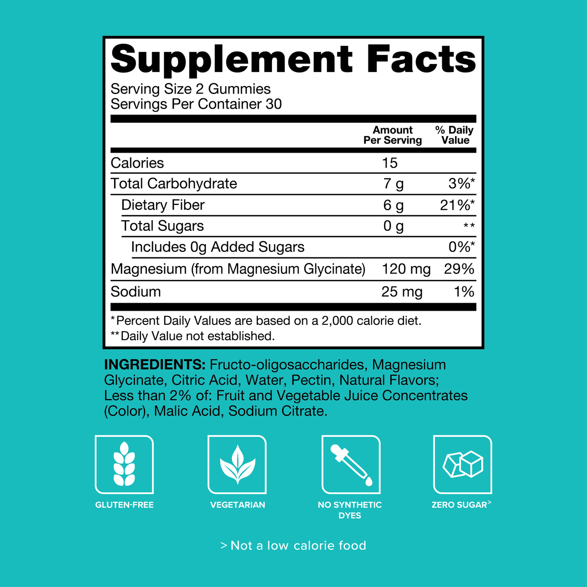 Magnesium Glycinate + Fiber Gummies, 120mg Magnesium, 6g Fiber