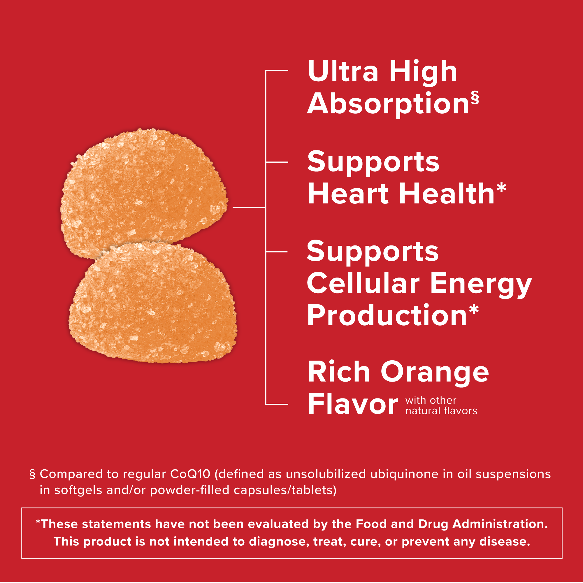 CoQ10 Gummies, 100mg, Rich Orange Flavor