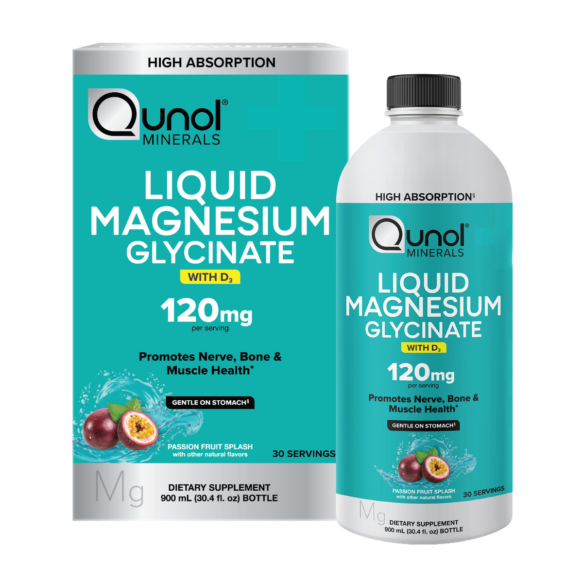 Liquid Magnesium Glycinate, 120mg, with D₃, Passion Fruit Splash Flavor