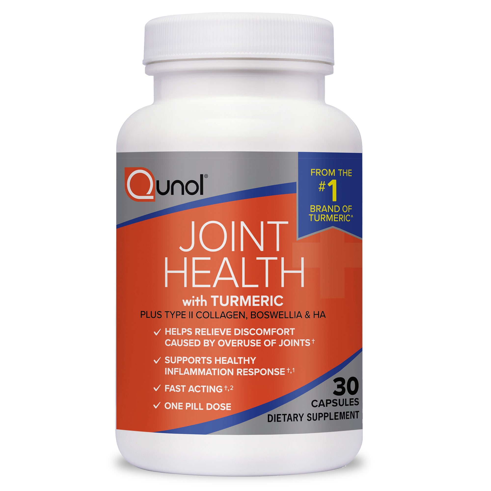 Qunol 5-in-1 Joint Support Supplement, Fast Acting, One Pill Dose, Support Healthy Inflammation Response & Discomfort Caused by Overuse of Joints, Alternative to Glucosamine Chondroitin MSM, 30 Count