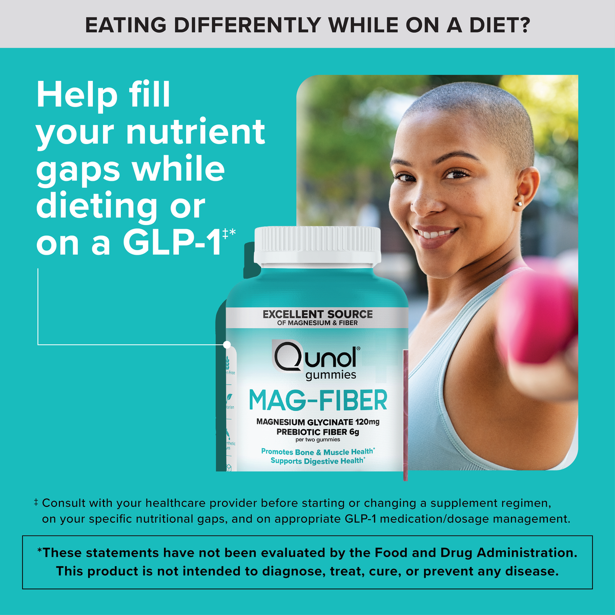 Magnesium Glycinate + Fiber Gummies, 120mg Magnesium, 6g Fiber