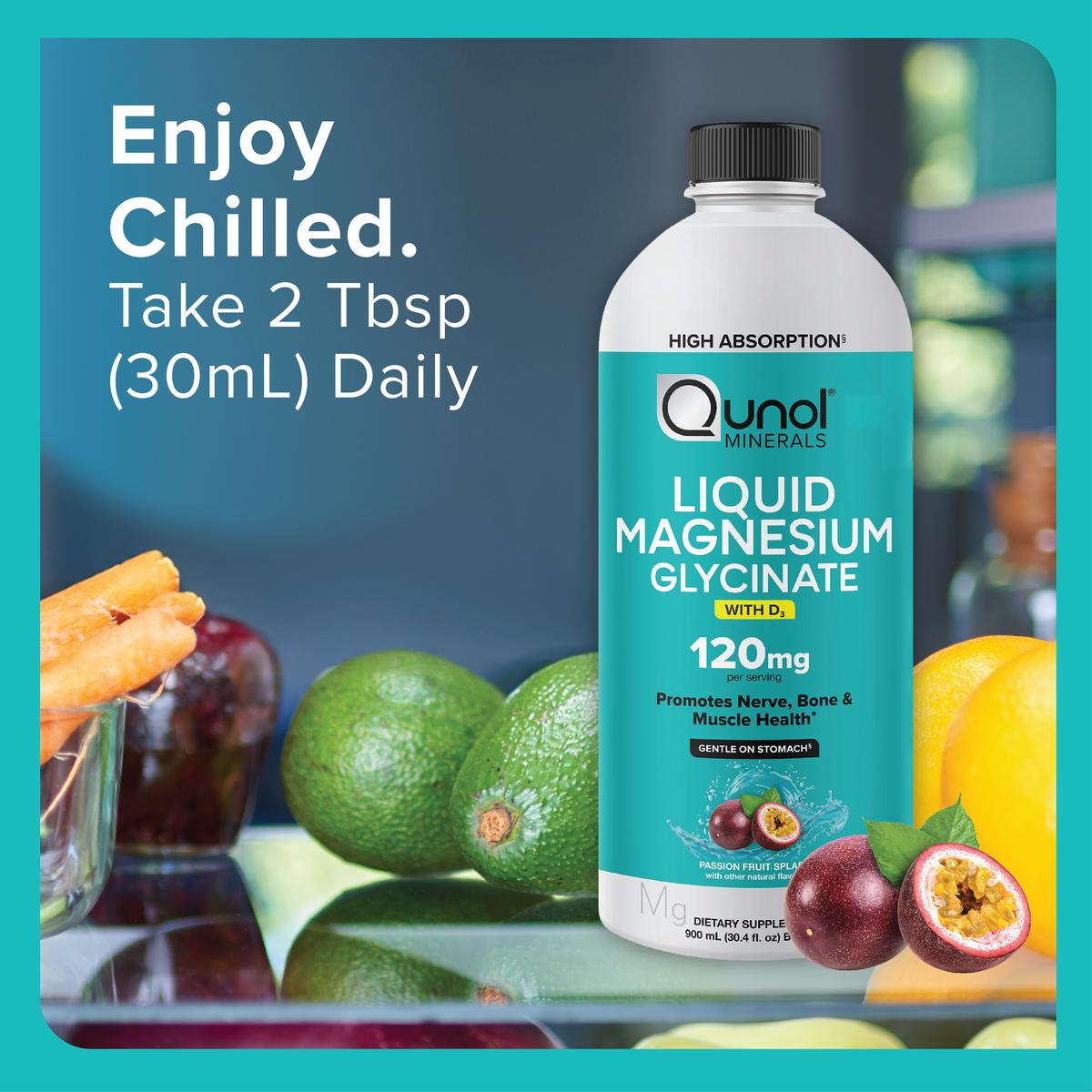 Liquid Magnesium Glycinate, 120mg, with D₃, Passion Fruit Splash Flavor