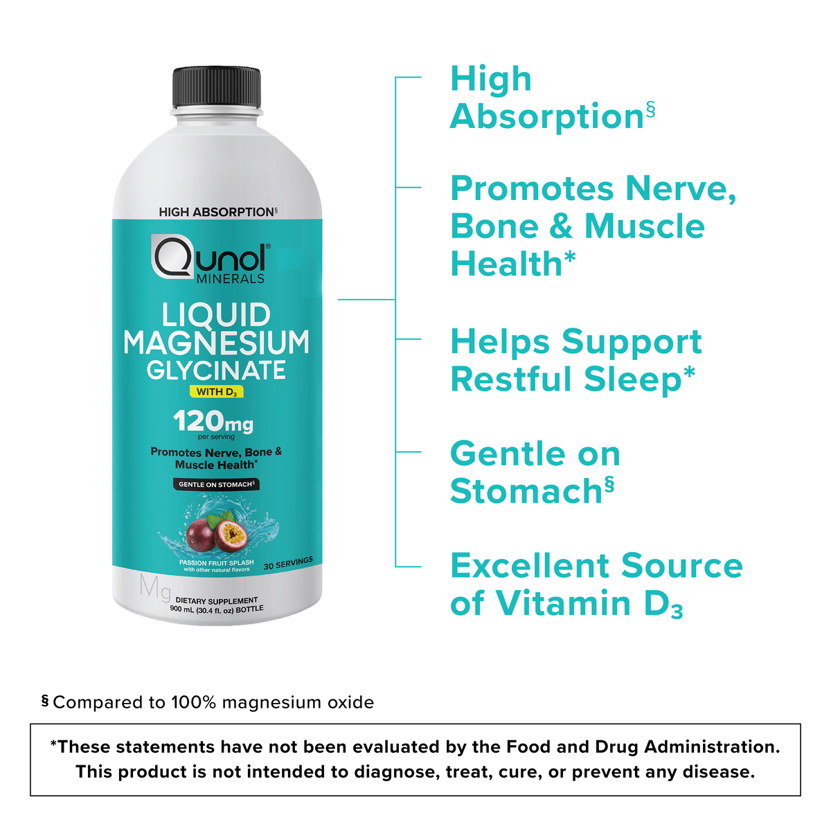 Liquid Magnesium Glycinate, 120mg, with D₃, Passion Fruit Splash Flavor