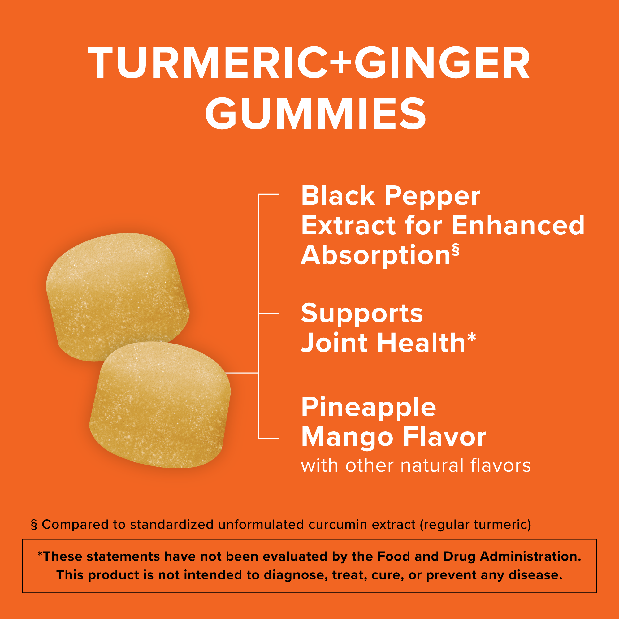 Turmeric + Ginger + Black Pepper Gummies, 550 mg, Pineapple Flavor